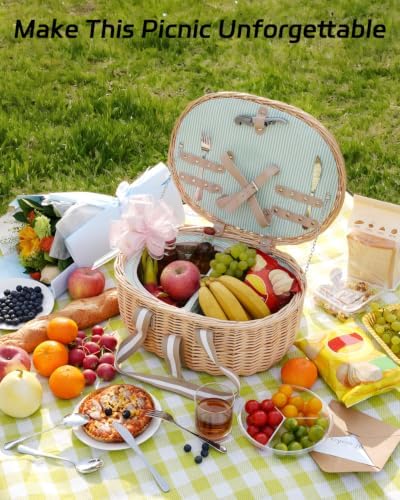 Picnic Basket for 2, Insulated Willow Hamper Set, Natural - Image 6