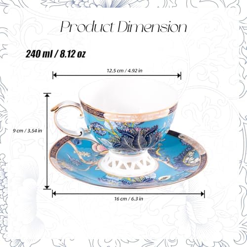 KAMMAK Tea Cups and Saucers Set of 2, Fine Bone China Coffee Cups, GHO03 - Image 2