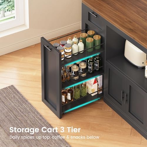 Itaar 71" Pantry Cabinet with Charging Station and LED Light, Kitchen Pantry Cabinet with Microwave Stand, 47.2" Wide Kitchen Storage Cabinets with Storage Cart 3 Tier for Dining Room, Black - Image 6