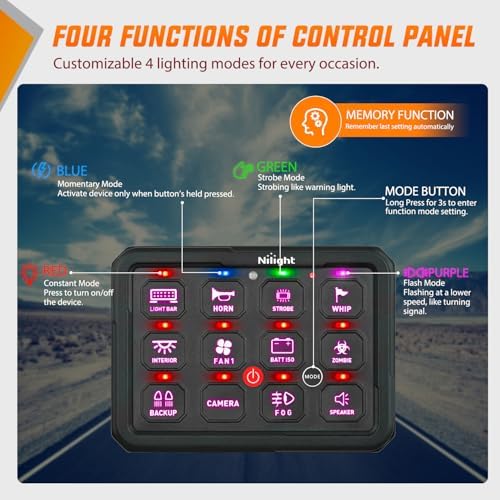 Nilight 12 Gang Switch Panel APP RGB 12V 24V Circuit Control System 4-Mode - Image 2