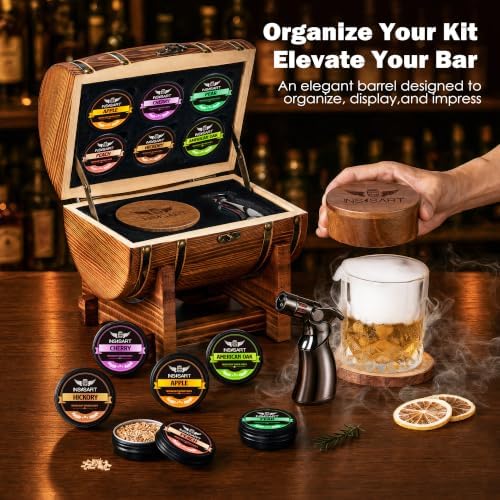 INSISART Whiskey Smoker Kit, Old fashioned Smoker Kit with Barrel,Charred - Image 3