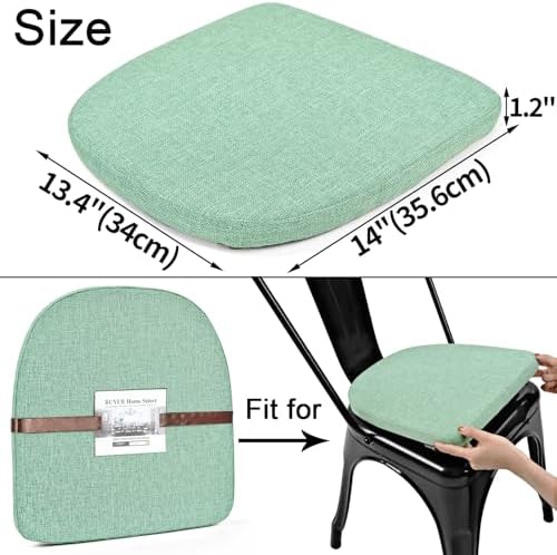 BUYUE Friendly Woven Fabric 14x14 Magnetic Cushions for Metal Chair Set of 4, Enhanced Anti-Slip Seat Pads for Dining Kitchen Café Stackable Chairs (U-Shape, Light Green, 4 Counts) - Image 4