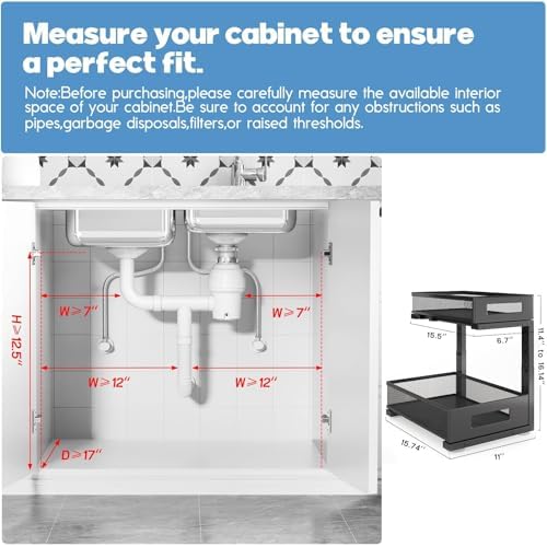 2-Pack Under Sink Storage Organizer, Large 2-Tier Elegant Mesh Pull Out Shelf for Kitchen and Bathroom Cabinet Organization, L-Shaped and Adjustable Height Design,Patent Pending-Black - Image 2