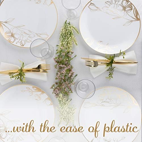 [10'' Plates 10 Count] White Plastic Floral Design Party Dinner Plates With Gold Rim Premium heavyweight Elegant Disposable Tableware Dishes - Image 6