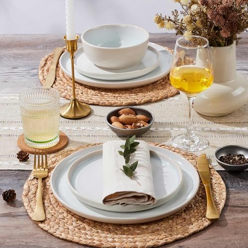LIANYU 24 Piece Plates and Bowls Sets for 8, Ceramic Dishes Set, Dusk White - Image 5