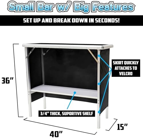 PARTYPONG Folding Portable Double Bar w/LED Lights, Wireless Remote, 2 Bar Skirts, Storage Shelf, & Carrying Case - Custom - Image 2