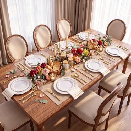 GATHER 350PCS White and Gold Plastic Plates Dinnerware Set for Wedding - Image 4