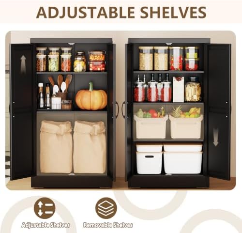 Black Metal Storage Cabinet, 43" Kitchen Pantry Cabinets for Office - Image 4