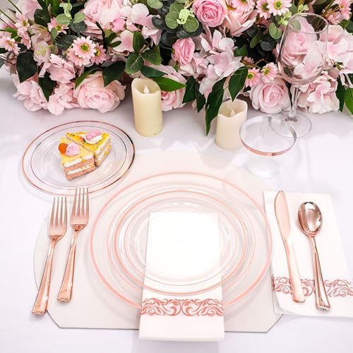 DaYammi 350PCS Clear Rose Gold Plastic Dinnerware Set for 50 Guests - Image 2