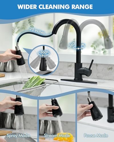 VFAUOSIT Kitchen Faucet with Pull Down Sprayer, Black, with Soap Dispenser - Image 3
