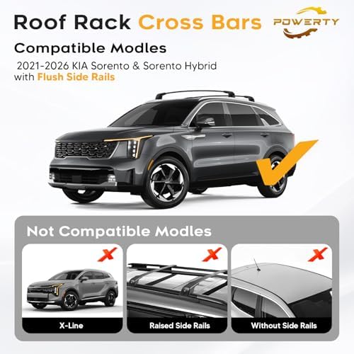 Powerty Roof Rack Cross Bars for 2021-2026 KIA Sorento/Sorento Hybrid Accessories with Flush Side Rails, 268 LBS Heavy Duty Anti-Theft Lockable Roof Rails Crossbars Luggage Racks (NOT for X-Line) - Image 2