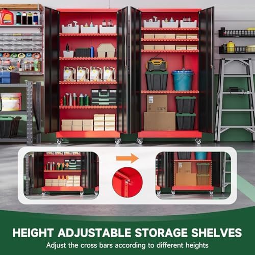 Letaya Metal Garage Storage Cabinets with Lock Door and Adjustable Shelves, Steel Tool Cabinets for Home,Office,Warehouse Organisieren (Black Red, 74.41" H) - Image 5