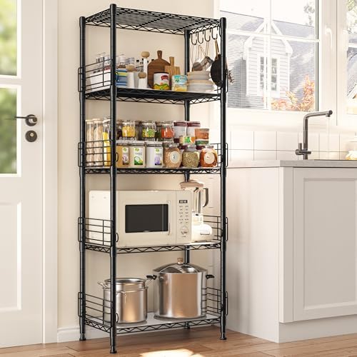 REIBII 59.1" H Storage Shelves, Side Blockers & Hooks, for Kitchen - Image 2