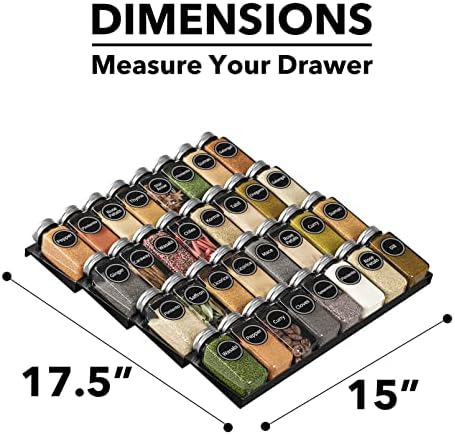 SpaceAid Spice Drawer Organizer with 32 Spice Jars, 386 Spice Labels, 4 Tier Seasoning Rack Tray Insert for Kitchen Drawers, 15" Wide x 17.5" Deep - Image 4