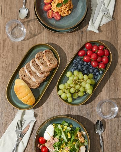 12" Deep Serving Platters, Stoneware Party Tray Set for Entertaining, Microwave Safe Large Platter for Fruit/Cheese/Cookie/Sushi/Appetizer, Ceramic Serving Trays Plates of 4, Aurora Green - Image 3