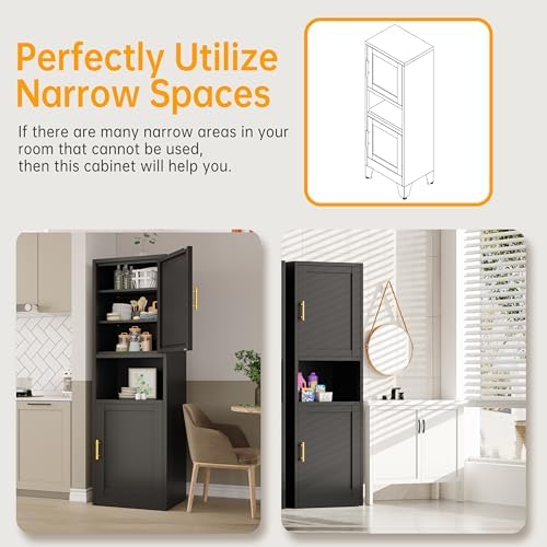 Ckzbx Tall Narrow Storage Cabinet 66.93" H Tall Bathroom Cabinet Metal Pantry Cabinets, 4 Adjustable Shelves for Kitchen, Home Office, Living Room, Dinning Room (20 inches Wide Black) - Image 5