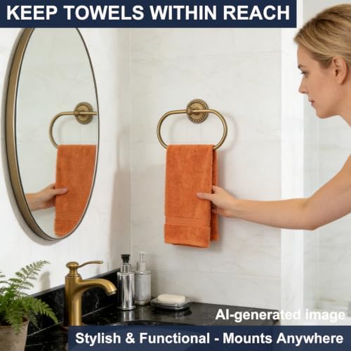 Antique Brass 4-Piece Bathroom Hardware Set Adjustable Towel Bar 13-24" - Image 5