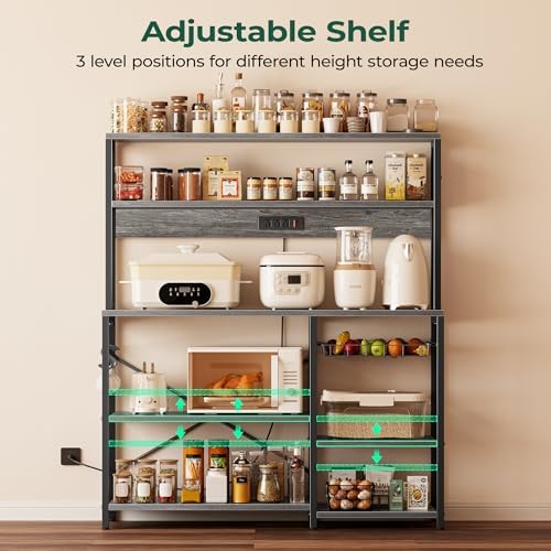 SUPERJARE Bakers Rack with Power Outlet, 47.2 Inches Coffee Bar with Basket - Image 5