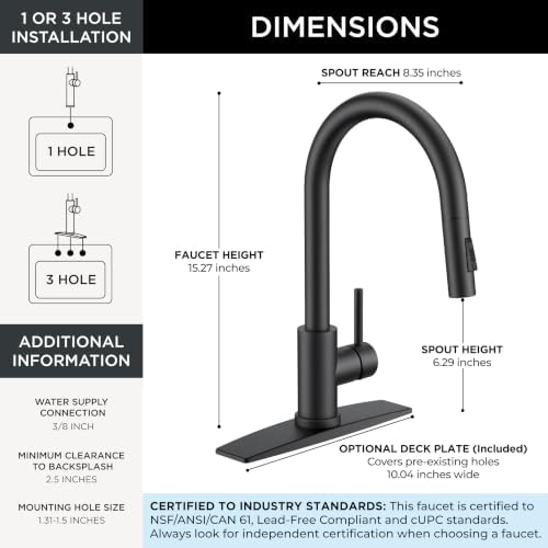 FORIOUS Kitchen Faucet, 2-Mode Pull Down Sprayer, Classic Matte Black - Image 2