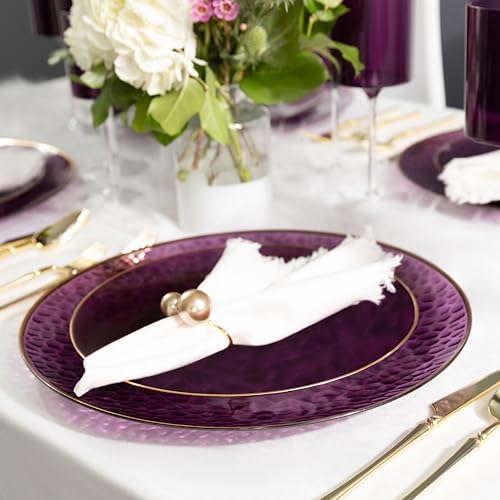 PLASTICPRO 32 Piece Combo Plates Set includes 16-7'' inch Plates & 16-10'' inch Plate Purple Hammered Plastic Party Plate Premium heavyweight Elegant, Disposable, Tableware, Dishes, - Image 5