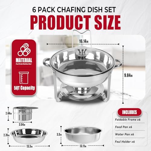 IMACONE Round Chafing Dish Buffet 6 Pack, 5QT Glass Lid with Holder - Image 2