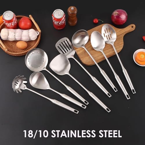 18/10 Stainless Steel Kitchen Utensils Set - 8 PCS All Metal Cooking Spoons - Image 3