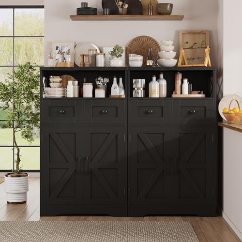 Farmhouse Storage Cabinet Set of 2, Small Kitchen Pantry Coffee Bar Cabinet - Image 2
