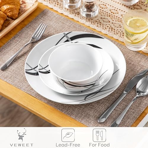 VEWEET Porcelain Dinnerware Sets for 4, 12 Piece Plates Bowls Set, FIONA - Image 4