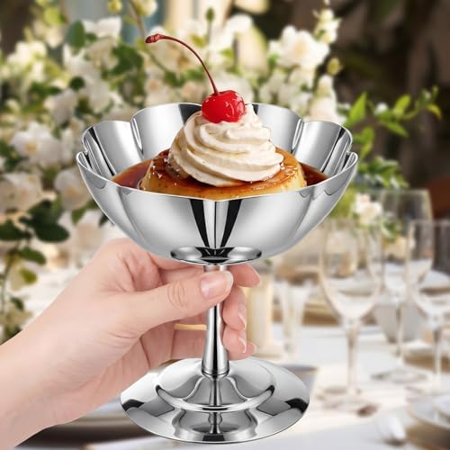 6 Pcs Stainless Steel Ice Cream Bowls Mini Silver Serving Pudding Dessert Cup Sauce Bowls Round Footed Yogurt Snack Candy Cups for Mousse Fruit Salad Wedding Party Favor - Image 5
