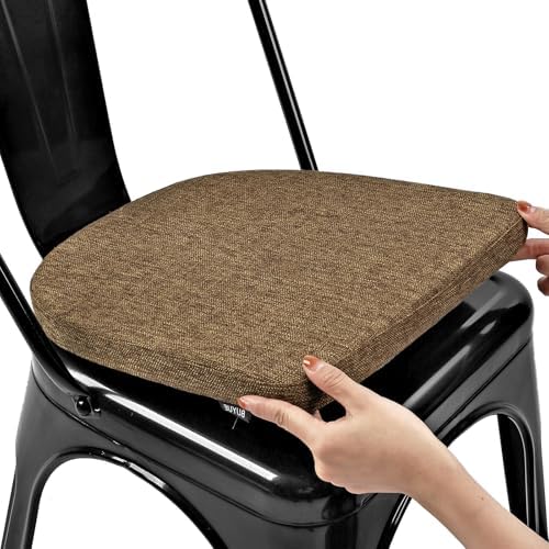BUYUE Friendly Woven Fabric 14x14 Magnetic Cushion for Metal Chair 1 Piece, Enhanced Anti-Slip Seat Pad for Dining Kitchen Café Stackable Chair (U-Shape, Brown, 1 Count) by BUYUE