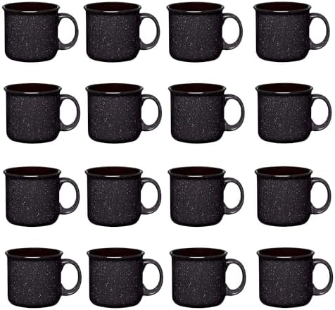 Set of 16 Ceramic Campfire Mugs – 15 Oz, Black – Coffee & Tea Cups for Home, Work, Travel, Camping – Customizable, Great for DIY, Events, Companies by GiftsbyDesign