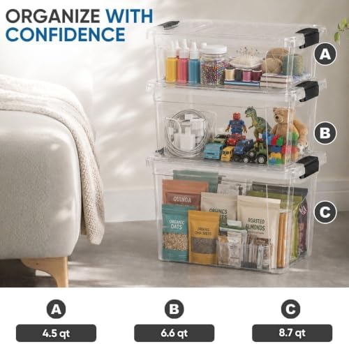 Superio Clear Plastic Storage Bins with Lid, 4.5 Quart Box, Organizing Containers, Stackable Plastic Tote for Home, Garage, Dorm, School, and Office - Image 5