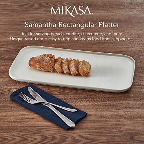 Mikasa Samantha Rectangular Bone China Lightweight Chip Resisant Serving Tray, 15.85 Inch, White - Image 4