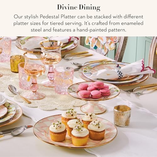 MACKENZIE-CHILDS Pedestal Platter, Mini, Pink-and-White Rosy Check - Image 2