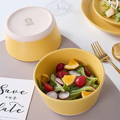 Stone Lain Jules Modern Stoneware 16-Piece Round Dinnerware Set, Plates and Bowls Sets, Dish Set for 4, Yellow - Image 6