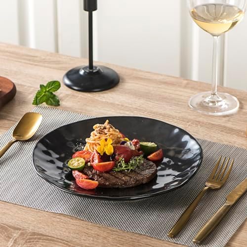 vicrays Ceramic Dinner Plates Set, 10 Inch, Microwave, Oven, Dishwasher Safe, Round, Porcelain Fluted Suitable for Steak, Pasta, Pizza, Home, Restaurant - Set of 6 Black - Image 2