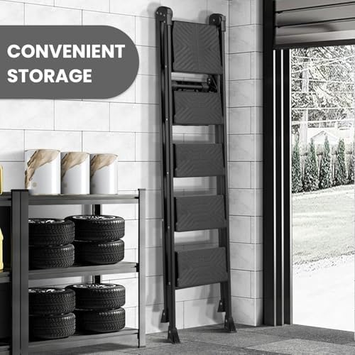 XinSunho 5 Step Ladder, Heavy Duty Steel with Foldable Handrail & Tool Tray - Image 5