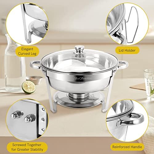 Chafing Dish Buffet Set 4 Packs, 5 QT Stainless Steel Round Chafing Dishes with Glass Lid & Lid Holder, Food Warmer for Parties Buffet Weddings Catering Events - Image 2
