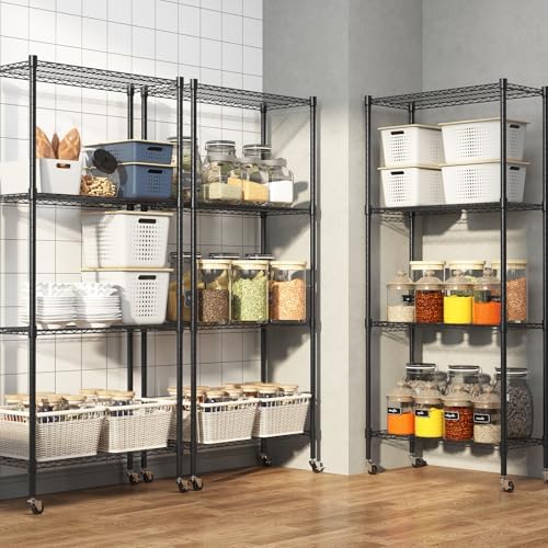 Homdox Heavy Duty 4-Tier Metal Shelving Unit with Adjustable Shelves, Rolling Storage Rack for Kitchen, Garage, Pantry, 29.92"x13.98"x74.41", Black - Image 6