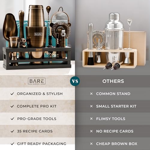 BARE BARREL® Mixology Bartender Kit Bar Set | 16-Piece Cocktail Shaker Set | Martini Barware Mixing Tools for Home Bartending | Incl. 35 Recipe Cards | Gift Set (28oz Boston Shaker, Brass/Black) - Image 6
