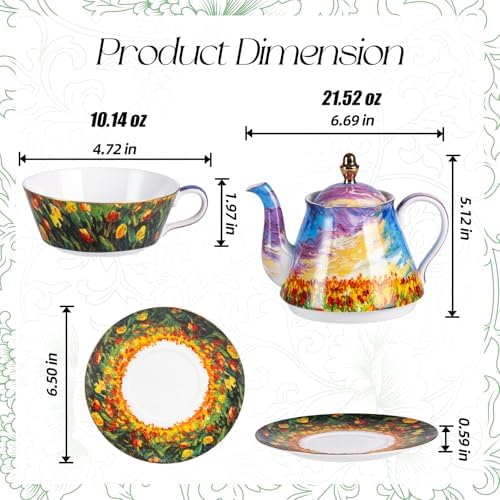 KAMMAK Tea for One Set, Ceramic Teapot, Bone China Tea Set, Cup and Saucer - Image 2