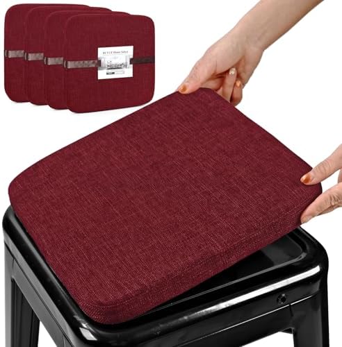 BUYUE Friendly Woven Fabric Magnetic Bar Stool Cushions Set of 4, Enhanced Anti-Slip Breathable Small Chair Seat Pads for Café Bistro Stackable Metal Stools (Square, Red, 4 Counts) by BUYUE