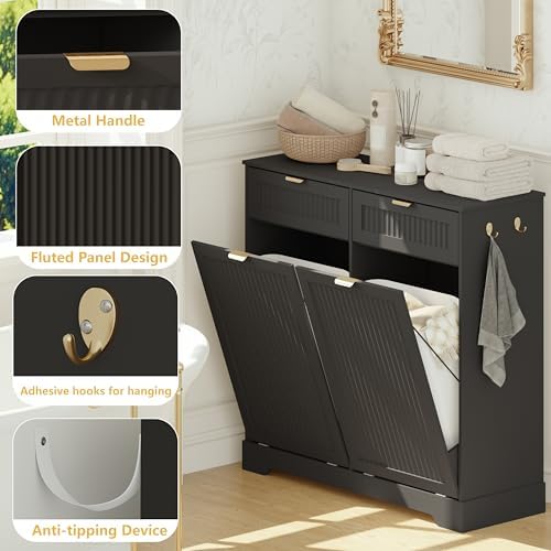 Double 13 Gallon Tilt Out Trash Can Cabinet,Garbage Cabinet with Drawer - Image 6