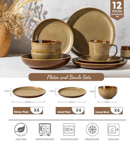 LeRatio Ceramic Dinnerware Sets for 4,12Pcs Porcelain Plates and Bowls Set - Image 2