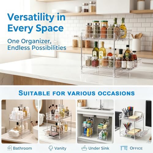 2-Tier bathroom cabinet organizer, bathroom organizers and storage with Adjustable Removable Dividers,Under Sink Organizing,Under Sink and Pull-Out Cabinet Organizer for Kitchen and Pantry Storage - Image 4