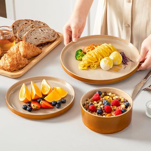 vancasso ONION Ceramic Plates and Bowls Sets, 24 Pieces Brown Dinnerware Sets for Kitchen, Reactive Glaze Dishes Set for 8, Dishwasher and Microwave Safe - Image 6