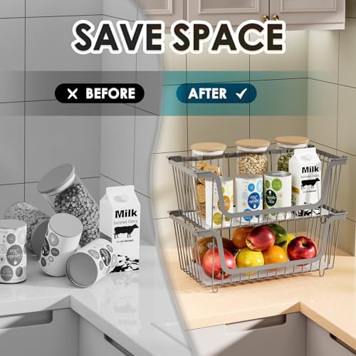 4 Pcs Stackable Wire Baskets,Pantry bin,14.57"L x 7.09"W x 5.12"H - Image 3