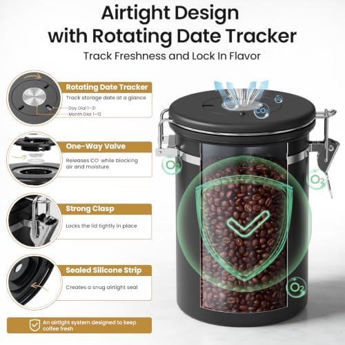 Veken Coffee Canister with Window, Airtight Stainless Steel Container, 22OZ - Image 4