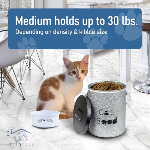 Medium Cat Up To 30lb Pet Food Storage Canister with Scoop – Durable & Airtight for Freshnesss, Minimalist Design & Recyclable, Huge Large Metal Container (Cat Bin - Medium Size) - Image 2