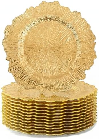 24 Pack Gold Charger Plates, 13inch Reef Chargers for Dinner Plates by Yemosa